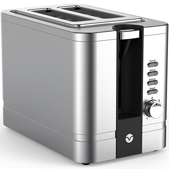 An image related to Vremi 850W Stainless Steel 2-Slice Modern Silver 7-Mode Compact Wide Slot Toaster