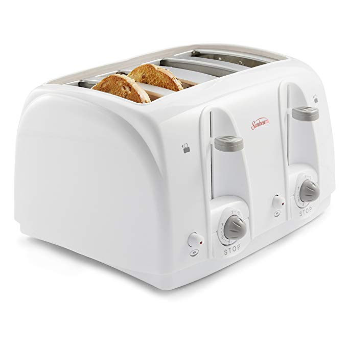 An image of Sunbeam 1500W Plastic 4-Slice Modern White 7-Mode Wide Slot Toaster
