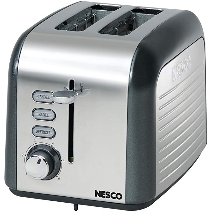 An image of Nesco T1000-13 Stainless Steel 2-Slice Silver 6-Mode Cool Touch Wide Slot Toaster