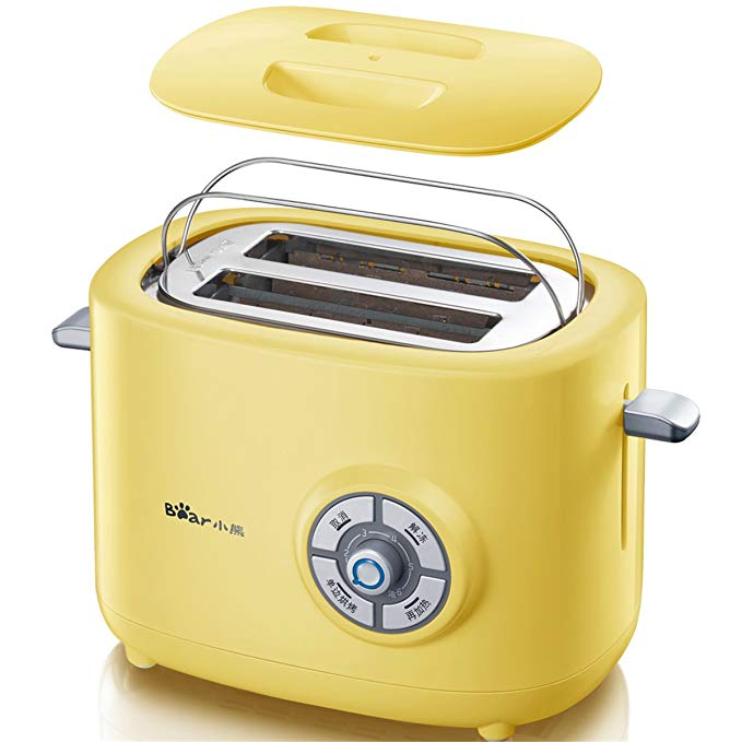 An image of BEAR DSL-A02G1 220V Stainless Steel 2-Slice Yellow 6-Mode Compact Wide Slot Toaster | The Top Toasters 