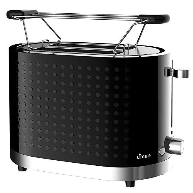 An image of LIMEE 1000W 2-Slice Black 7-Mode Wide Slot Toaster | The Top Toasters 