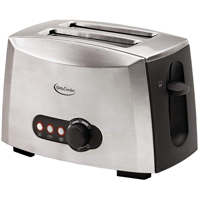 An image of Betty Crocker BC-1618C Stainless Steel 2-Slice Silver 7-Mode Wide Slot Toaster | The Top Toasters 