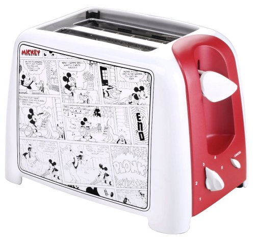 An image of VillaWare V55203 Mickey Mouse 2-Slice Red and White 5-Mode Wide Slot Toaster | The Top Toasters 