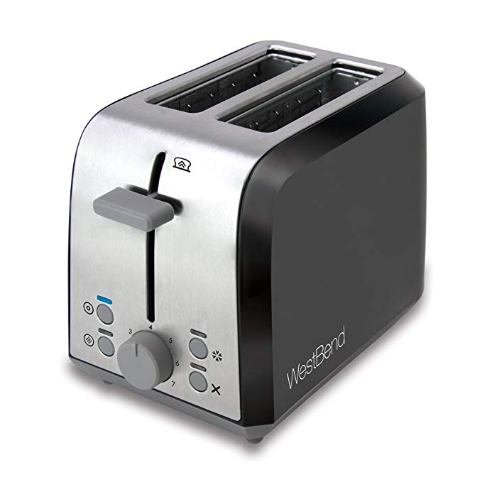 An image of West Bend 900W Stainless Steel 2-Slice Black 7-Mode Wide Slot Toaster