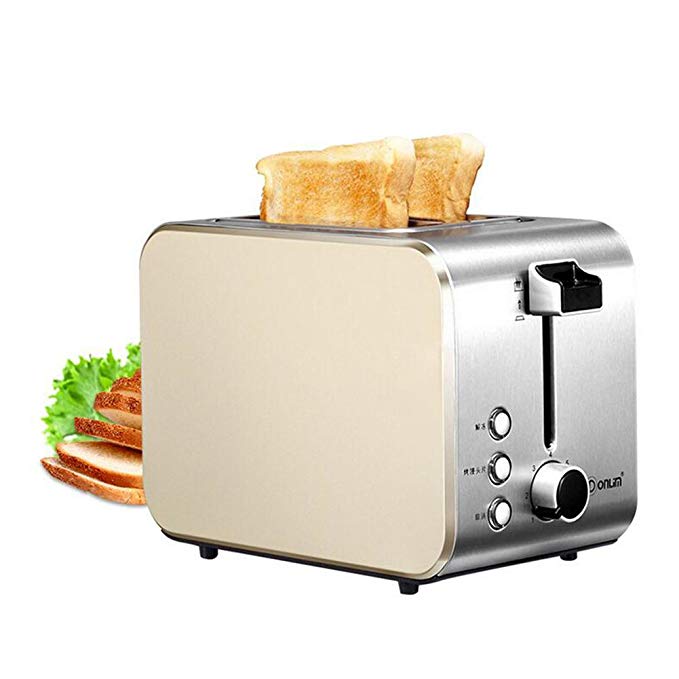 An image related to Donlim 750W Stainless Steel 2-Slice Beige and Silver Wide Slot Toaster