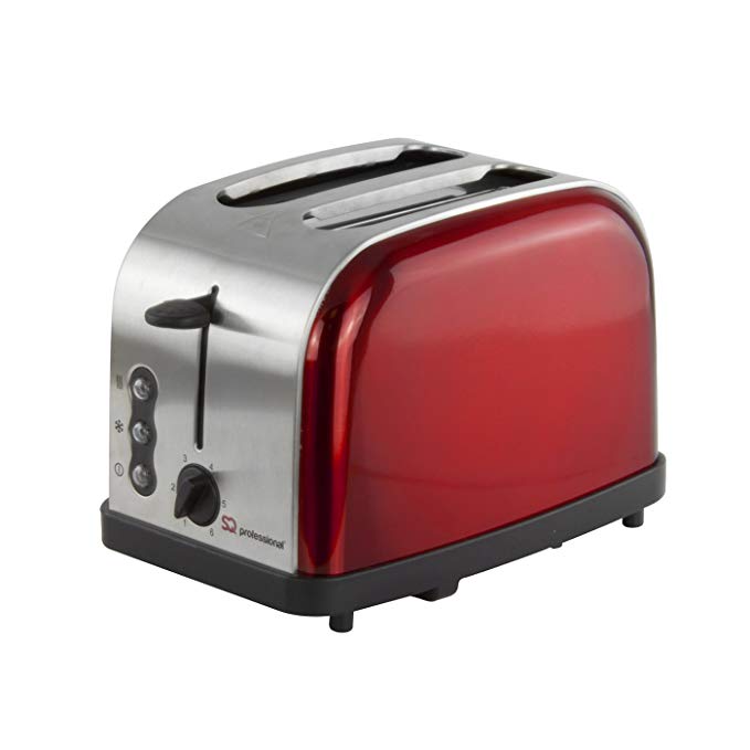 An image of SQ Professional 900W Stainless Steel 2-Slice Red 6-Mode Toaster