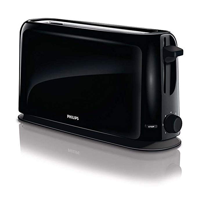 An image of Philips 1150W Black 7-Mode Cool Touch Wide Slot Toaster