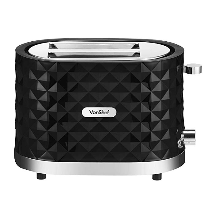 An image of VonShef 1000W 2-Slice Black Wide Slot Toaster