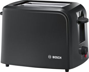 An image of Bosch 980W Plastic Black Compact Toaster