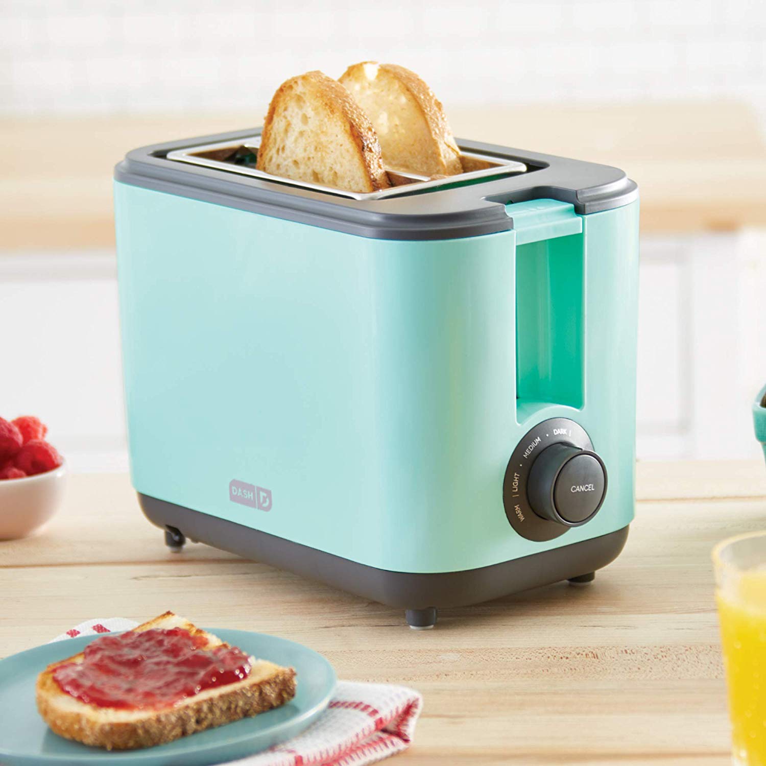 An image related to DASH DEZT001AQ Plastic Glacier Blue Cool Touch Toaster