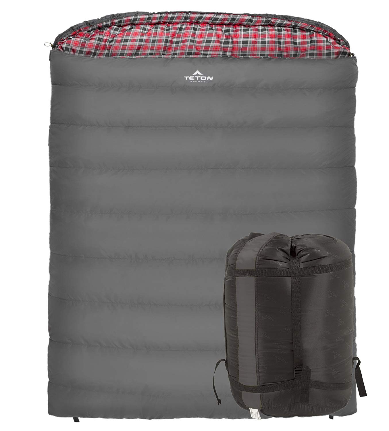 An image related to Teton 110 Mammoth Gray 7 Ft. 10 in. Couple Poly-Flannel Mummy Camping Thermal Sleeping Bag