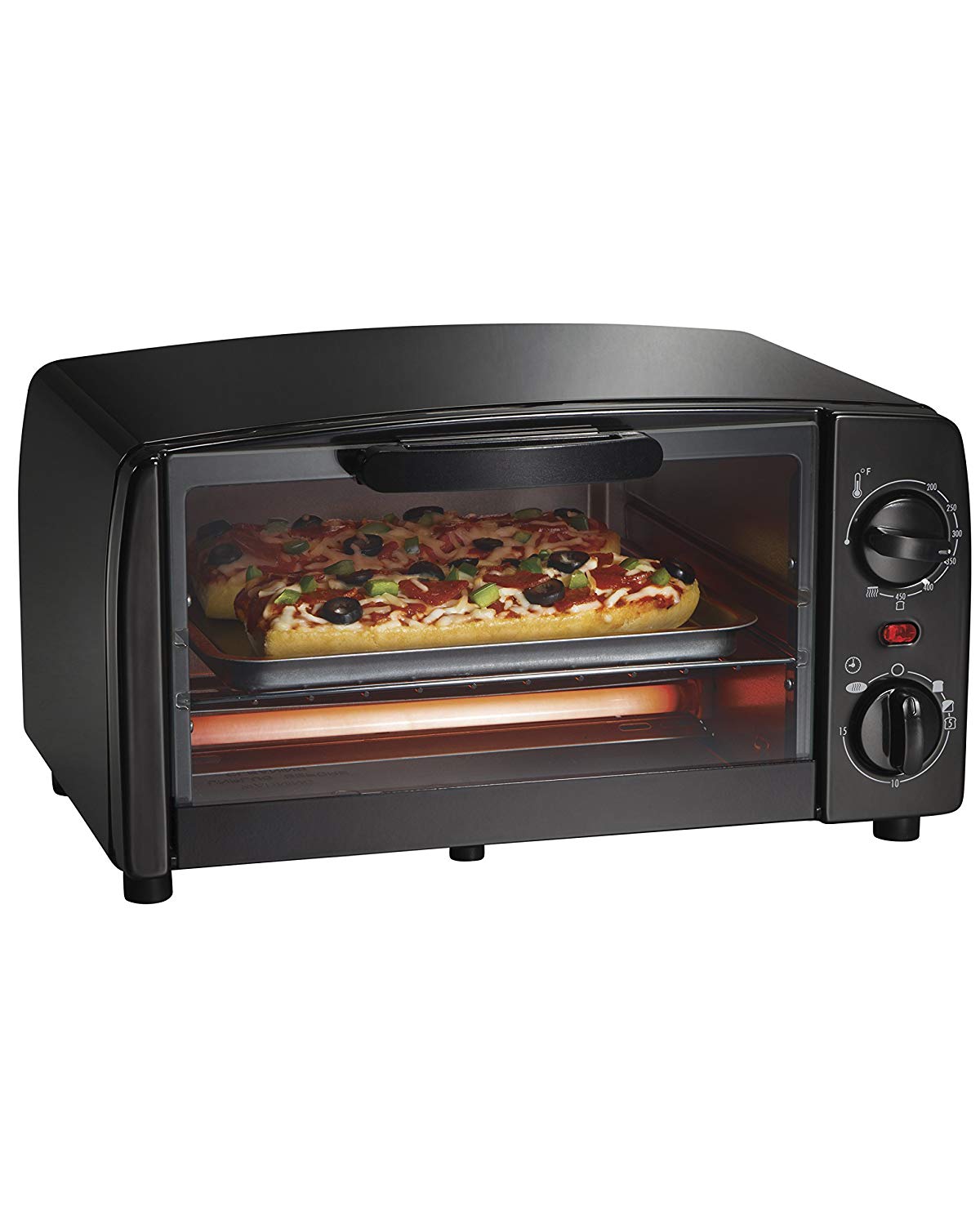 An image of Hamilton Beach Proctor Silex 31118R Black Four Slice Toaster Oven | Toasty Ovens 