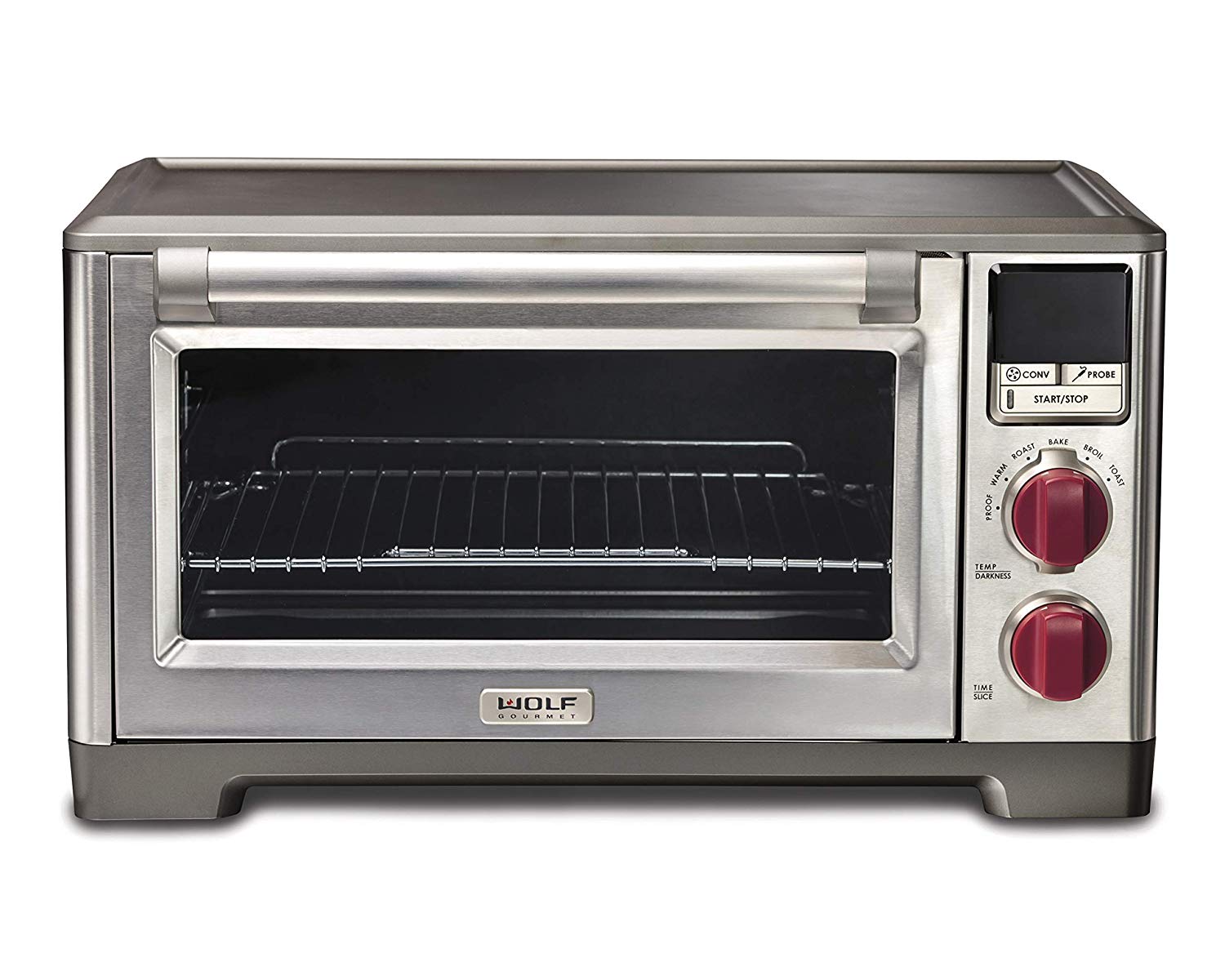 An image of Wolf Gourmet WGCO100S Red Convection Countertop Toaster Oven | Toasty Ovens 