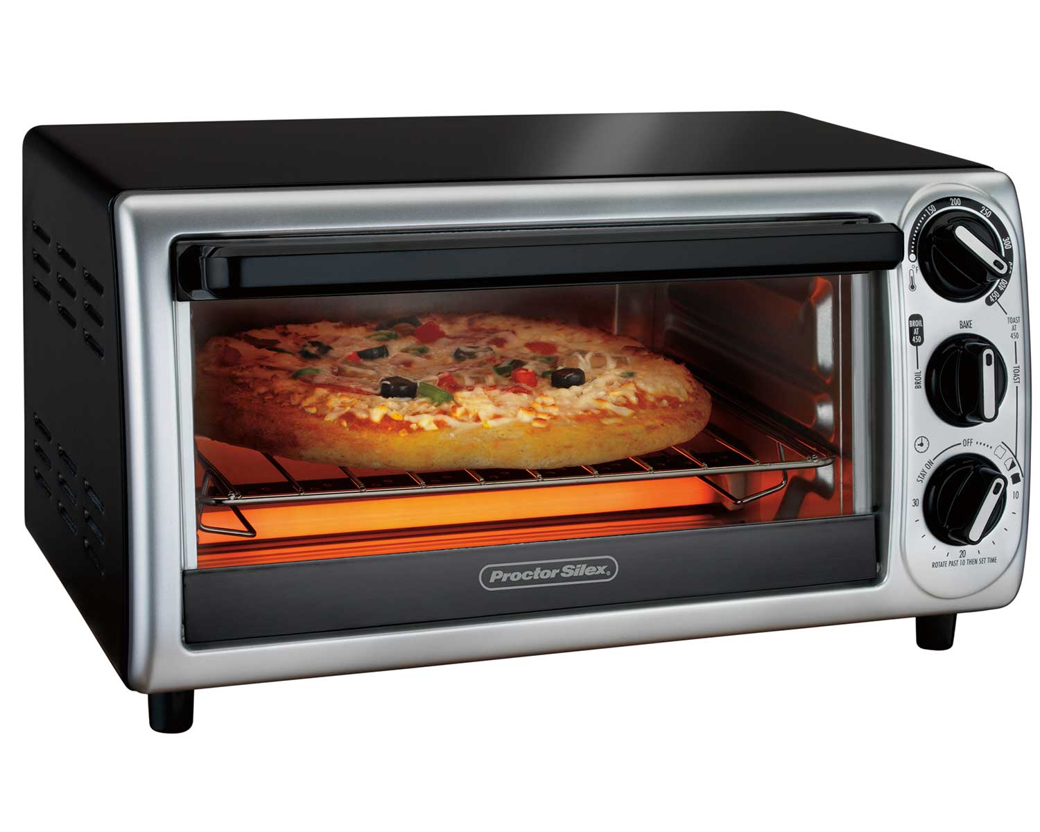 An image of Proctor Silex 31122 Black Four Slice Toaster Oven | Toasty Ovens 