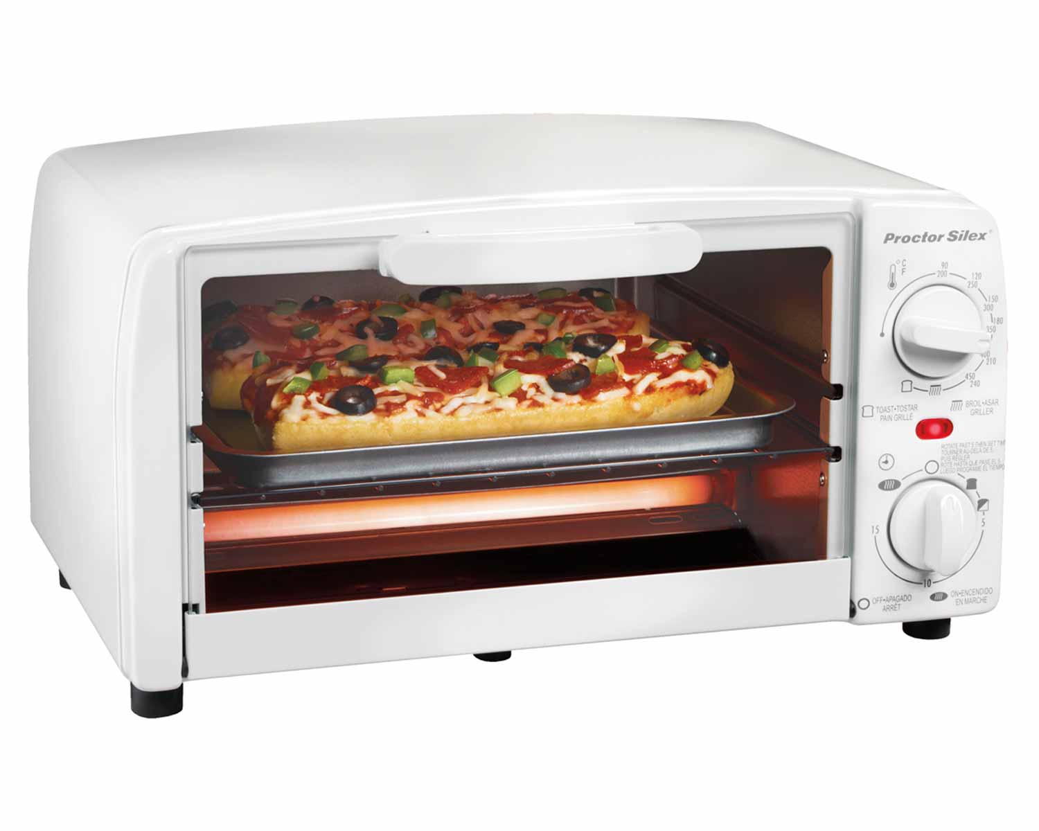 An image of Proctor Silex 31116R White Extra Large Four Slice Toaster Oven | Toasty Ovens 