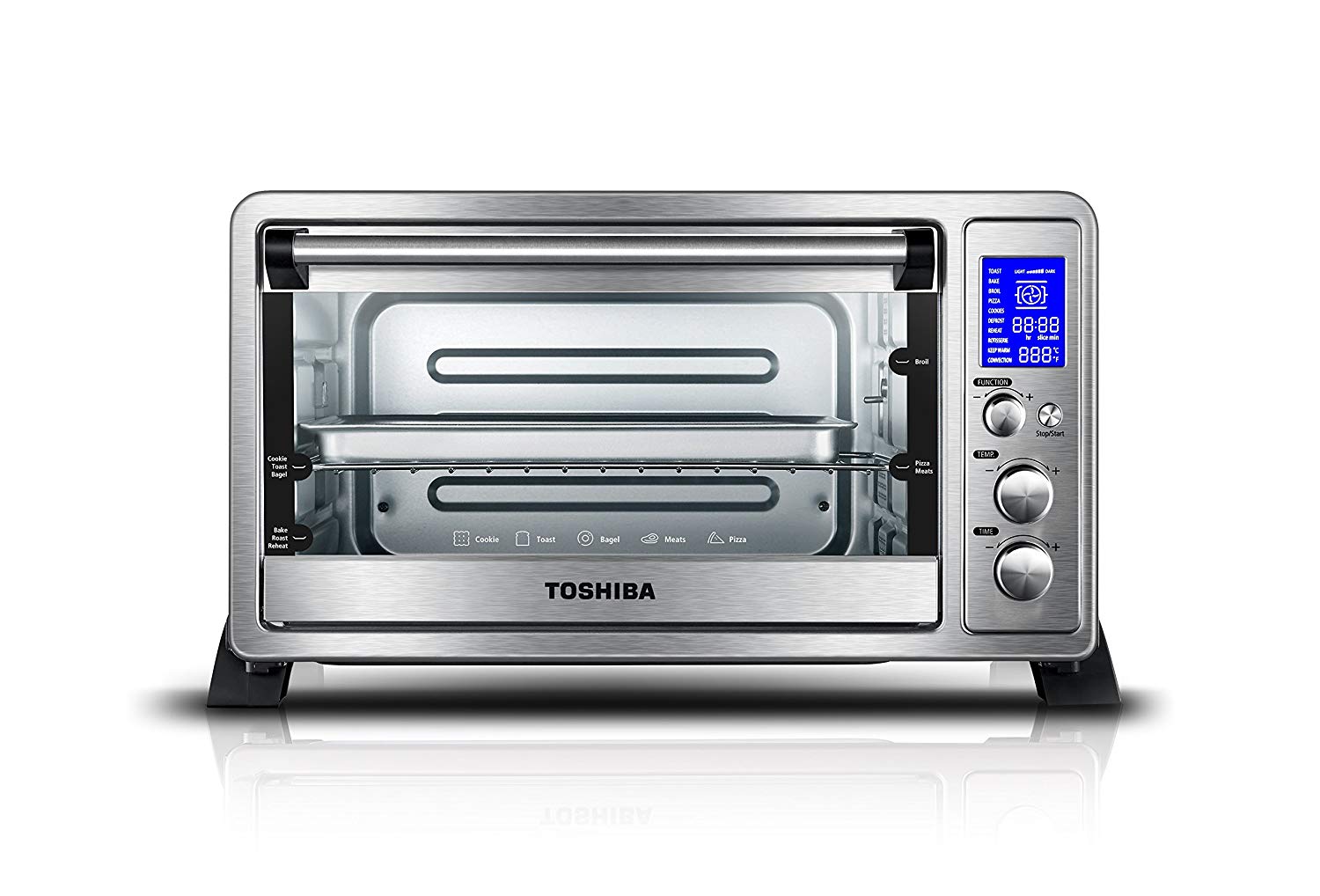 An image of Toshiba AC25CEW-SS Stainless Steel Convection Large Six Slice Toaster Oven | Toasty Ovens 
