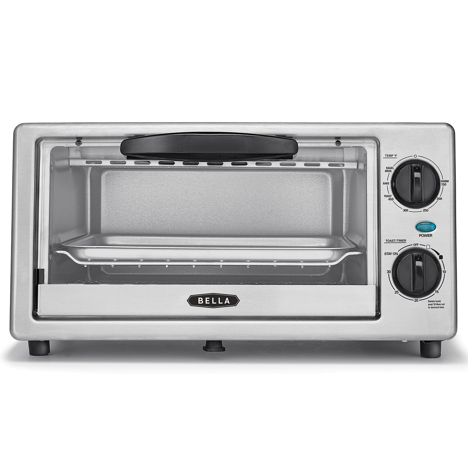 An image of Bella 14413 Black Stainless Steel Quartz Countertop Four Slice Toaster Oven