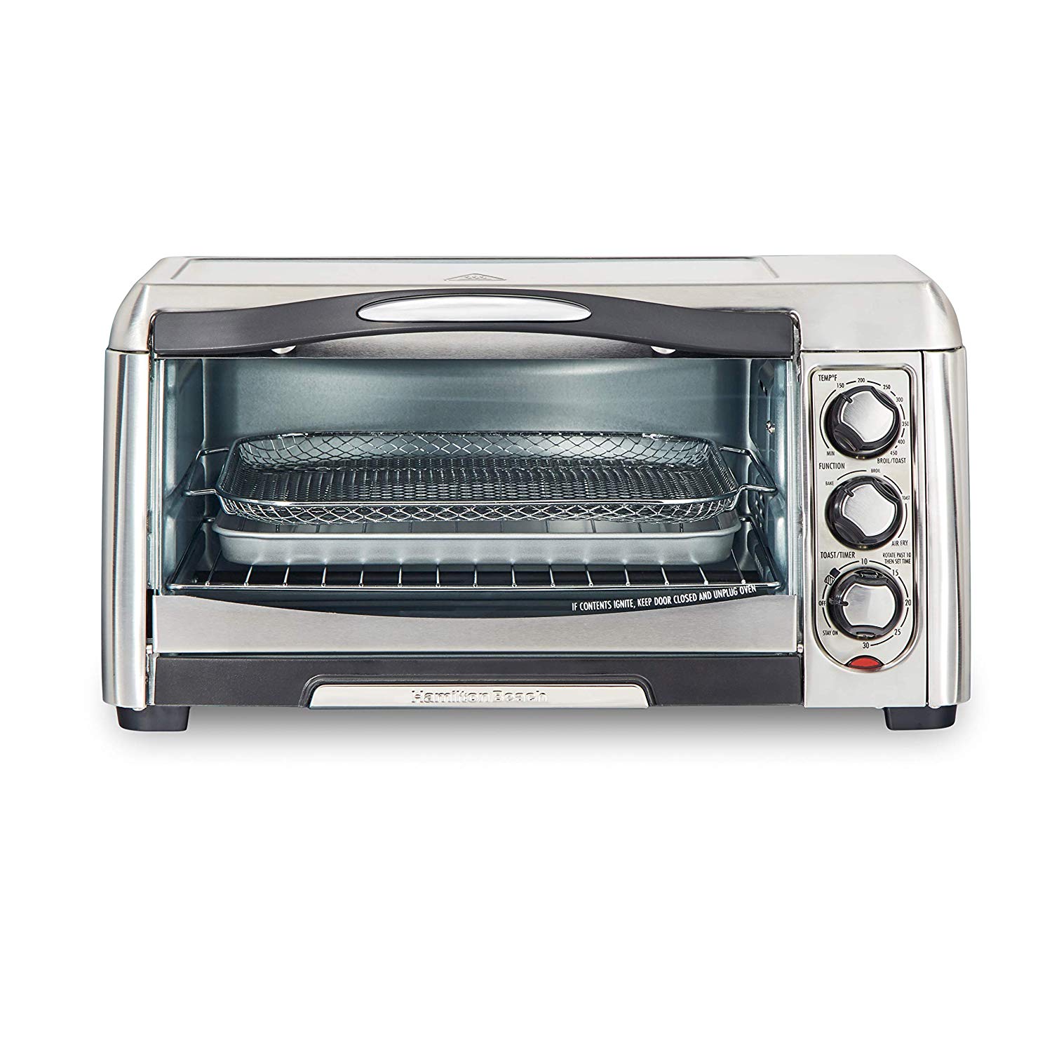 An image of Hamilton Beach Sure-Crisp 31323 Stainless Steel Air Fryer Convection Six Slice Toaster Oven