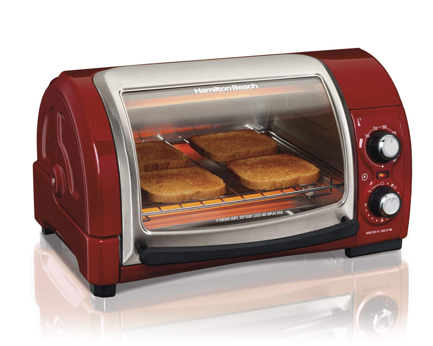 An image related to Hamilton Beach 31337 Red Countertop Four Slice Toaster Oven