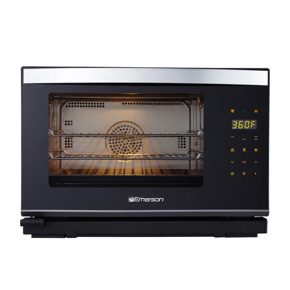 An image of Emerson ER101005 Black Stainless Steel Convection Six Slice Toaster Oven | Toasty Ovens 