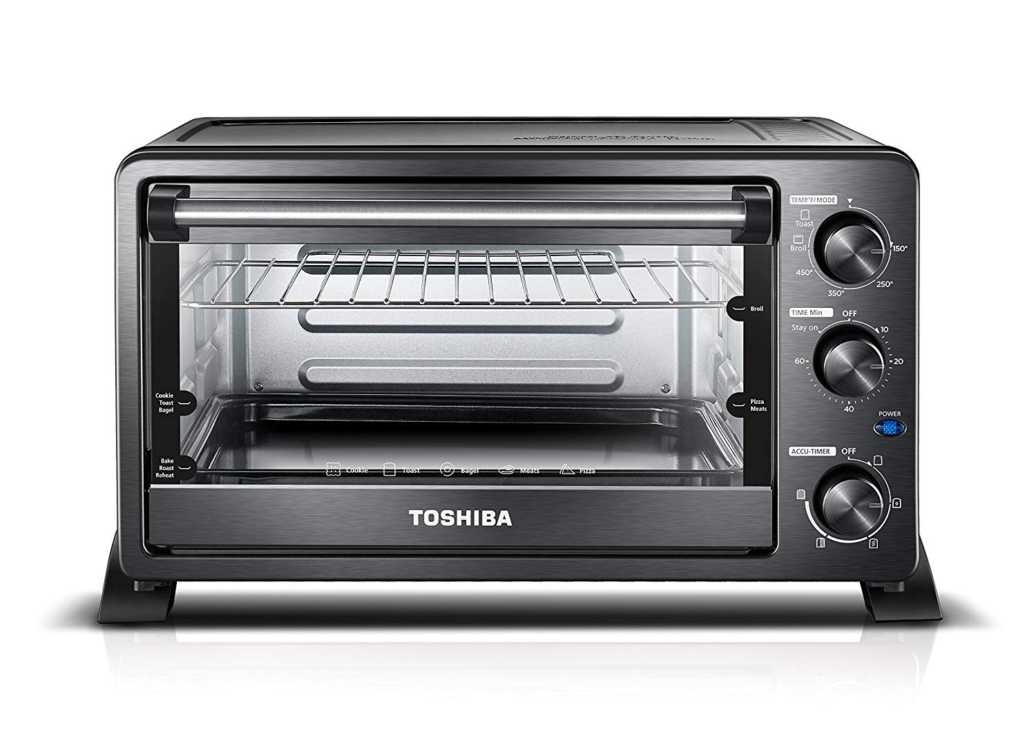 An image of Toshiba MC25CEY-BS Black Stainless Steel Convection Large Six Slice Toaster Oven | Toasty Ovens 