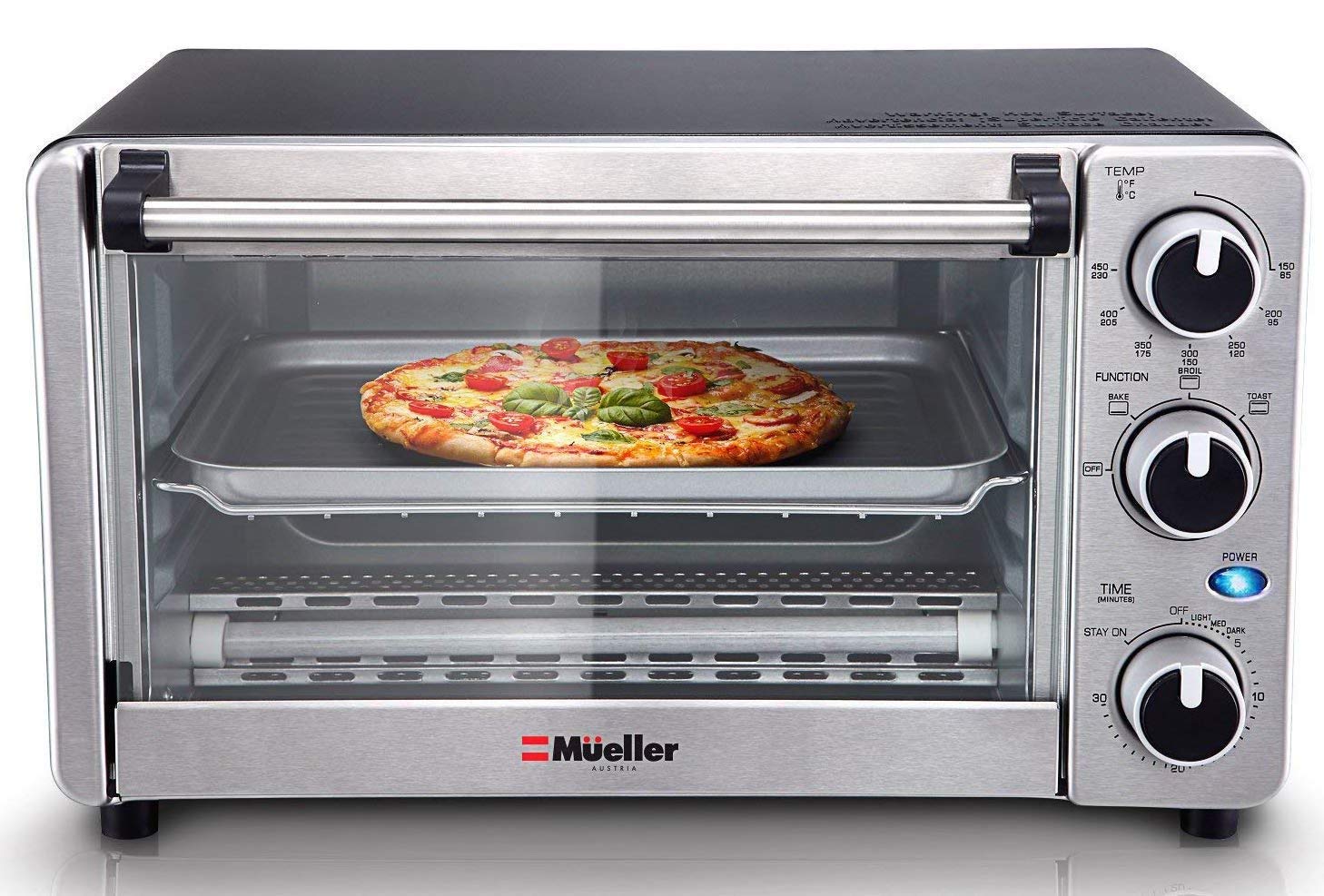 An image of Müeller MU-TOASTOVN Grey Countertop Compact Four Slice Toaster Oven | Toasty Ovens 