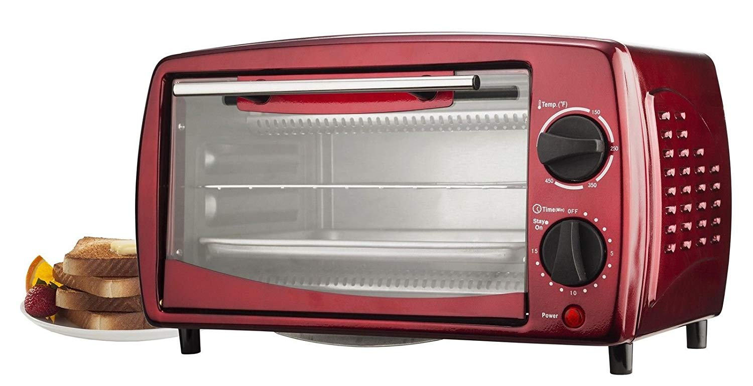 An image of Brentwood TS-345R Red Four Slice Toaster Oven