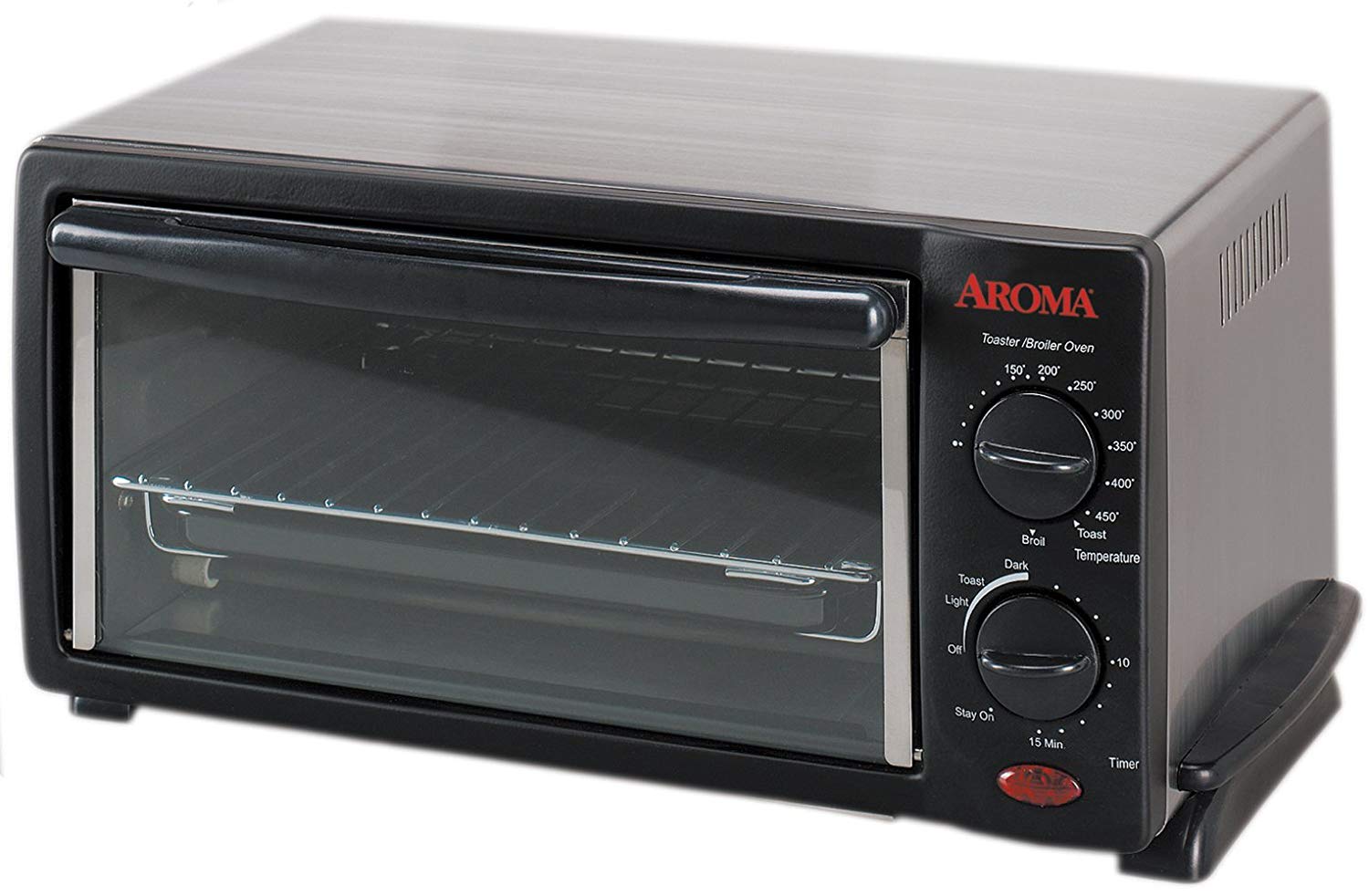 An image of Aroma ABT-208S Black Four Slice Toaster Oven