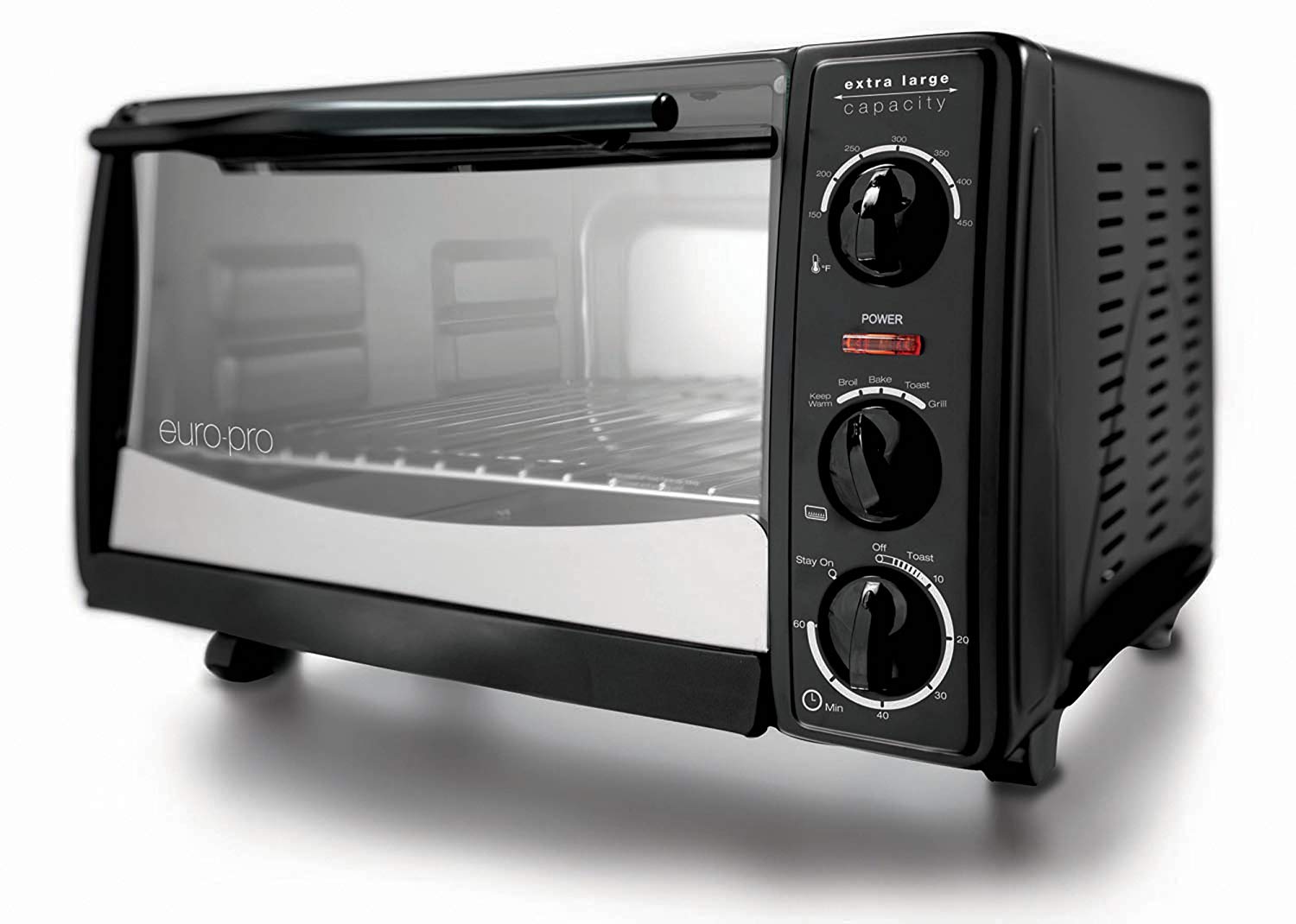 An image of Euro-Pro TO1612 Black Extra Large Six Slice Toaster Oven | Toasty Ovens 