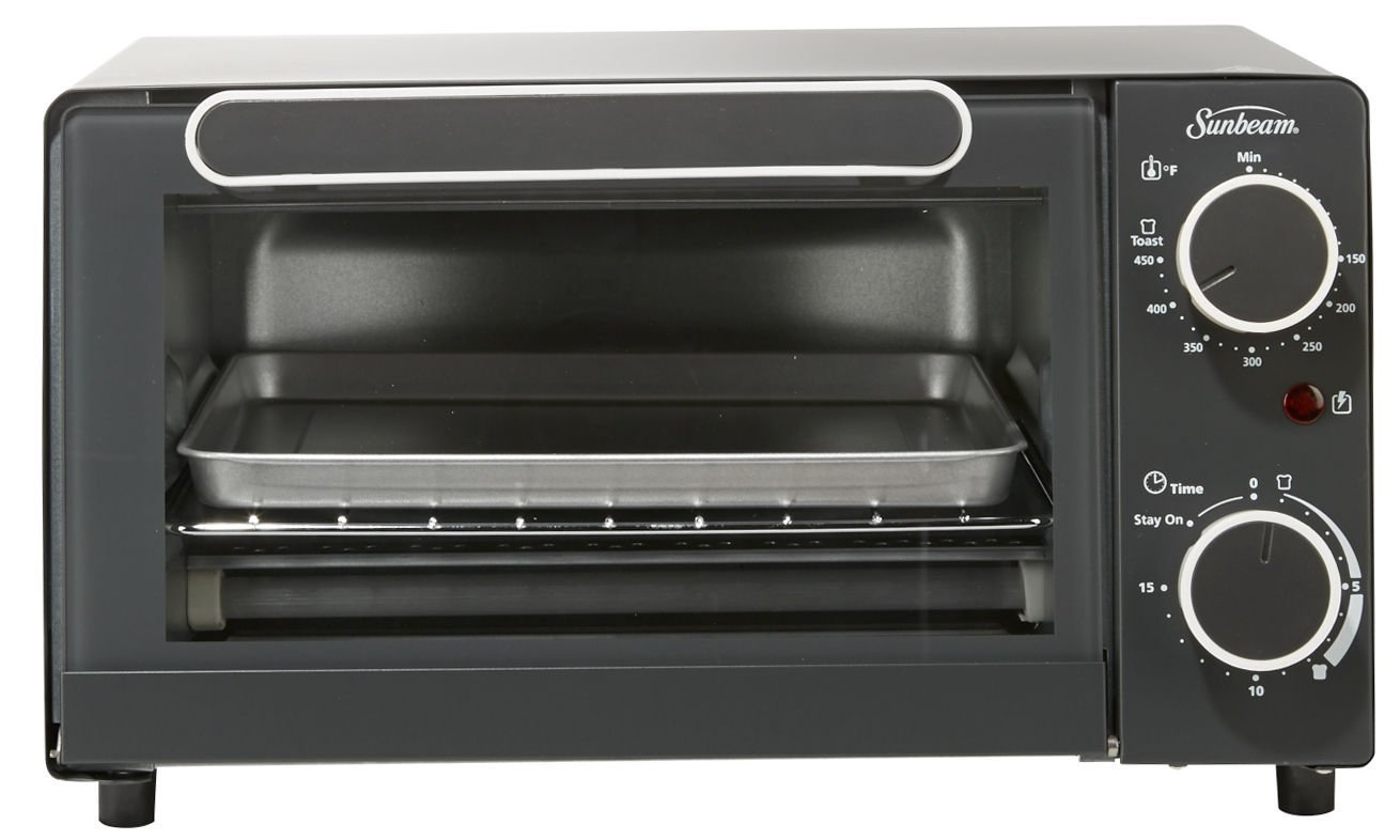 An image of Sunbeam TSSBTV6001.Sunbeam Black Compact Four Slice Toaster Oven | Toasty Ovens 