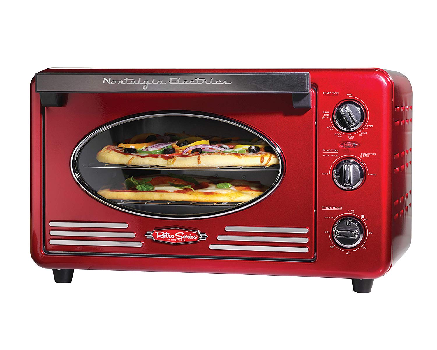 An image of Nostalgia Retro SS1511TW-4700 Retro Red Convection Countertop Large 12 Slice Toaster Oven | Toasty Ovens 