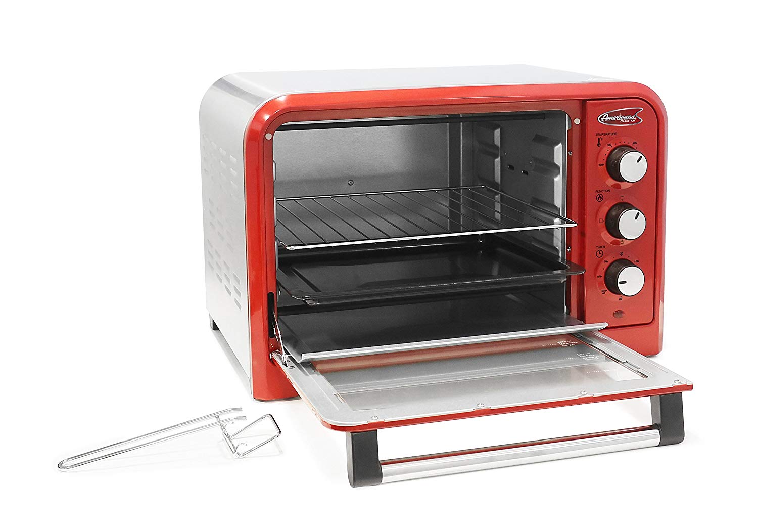 An image of Maxi-Matic Americana Collection ERO-2600R Red Countertop Six Slice Toaster Oven