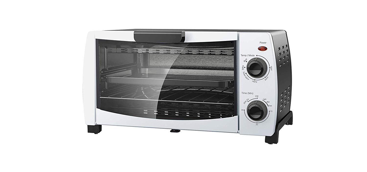 An image of Mainstay MG10BFK-W White Quartz Four Slice Toaster Oven | Toasty Ovens 