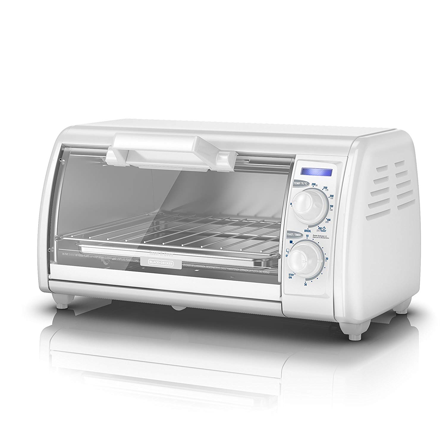 An image of Black and Decker TRO420 White Countertop Compact Four Slice Toaster Oven