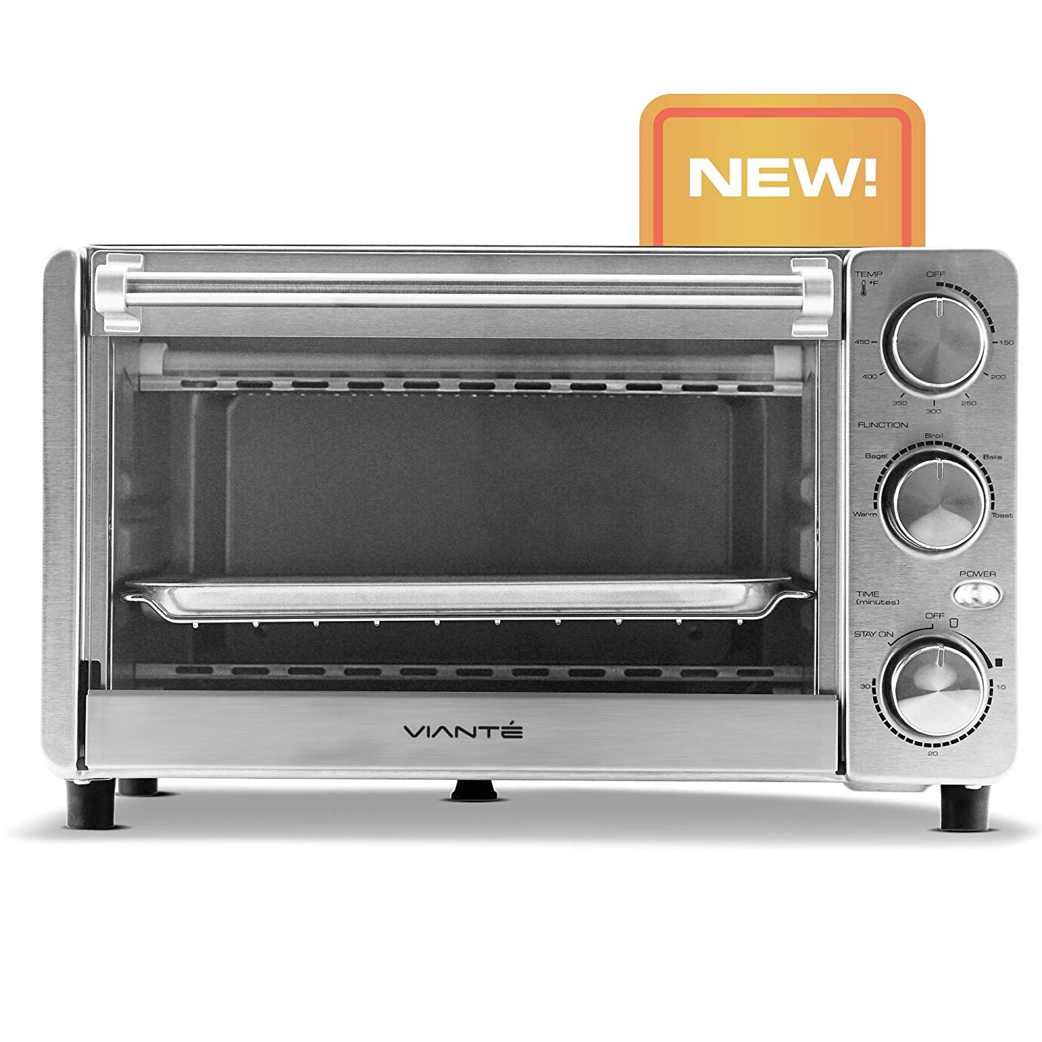 An image of Viante Stainless Steel Compact Four Slice Toaster Oven