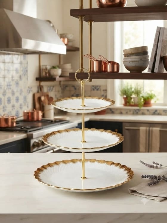 White & Gold 3-Tier Porcelain Serving Stand