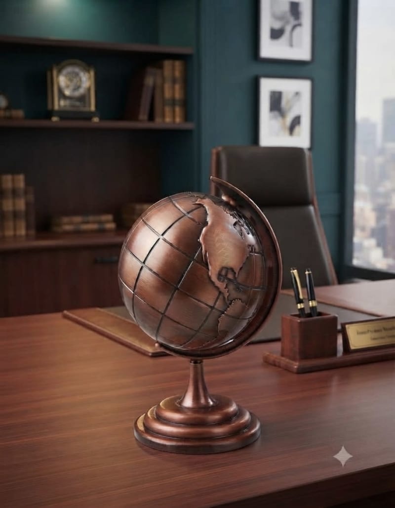 Vintage Copper Finish World Globe Decoration Showpiece)