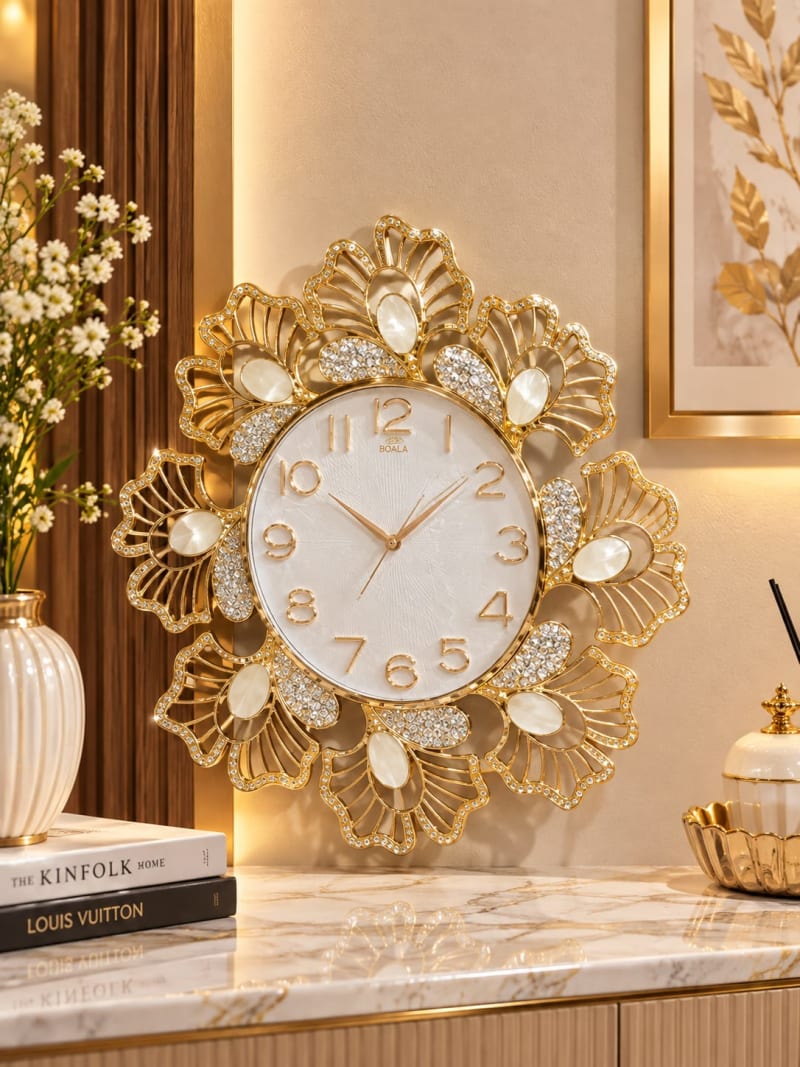 Royal White Marble And Gold Art Wall Clock