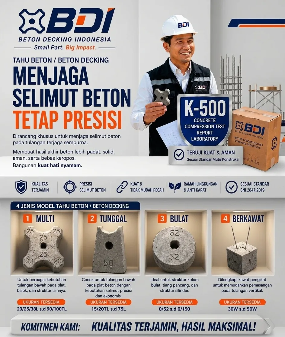 Jual & Pengadaan Beton Decking (Tahu Beton) K-500 di Pontianak: Solusi Selimut Beton Standar Proyek Nasional