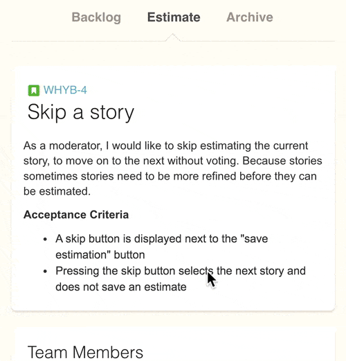 Screenshot storing estimations in Jira