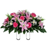 Pink Lily and Rose with Daisies (Silk Cemetery Flowers)