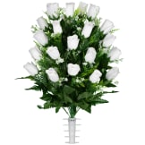 "Eternal Grace" White Rose Bouquet (Silk Cemetery Flowers)