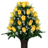 Yellow Roses and Baby's Breath (Silk Cemetery Flowers)