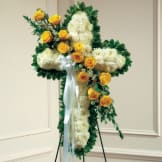 Yellow & White Standing Cross With Yellow Rose Break