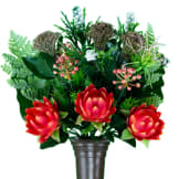 Red Bromeliad with Greenery (Silk Mausoleum Flowers)