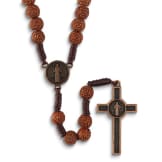 Saint Benedict Wooden Rosary with Rose Beads