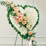 Solid White Standing Heart With Peach Rose Break