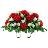 Red Mum and White Rose (Silk Cemetery Flowers)