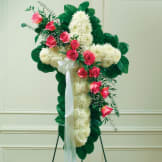 Pink & White Standing Cross With Pink Rose Break