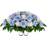 Light Blue Open Rose With White Mum Silk Cemetery Flowers